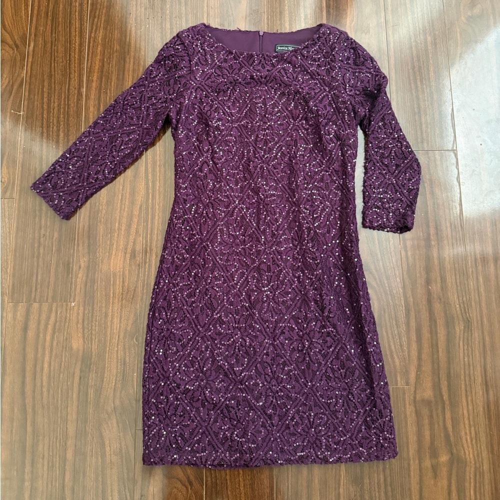 Jessica Howard Deep Purple sequin 3/4 Sleeve Dress size 8p